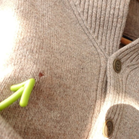Beige Wool Sweater Men Large J CREW Knit Tan Lambswool Shawl Henley Button Neck - Picture 6 of 11